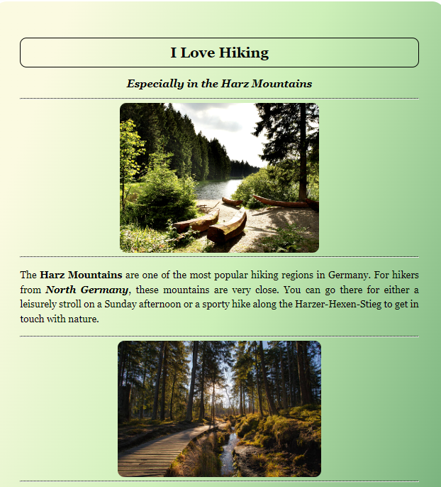  A screenshot of the landing page about hiking