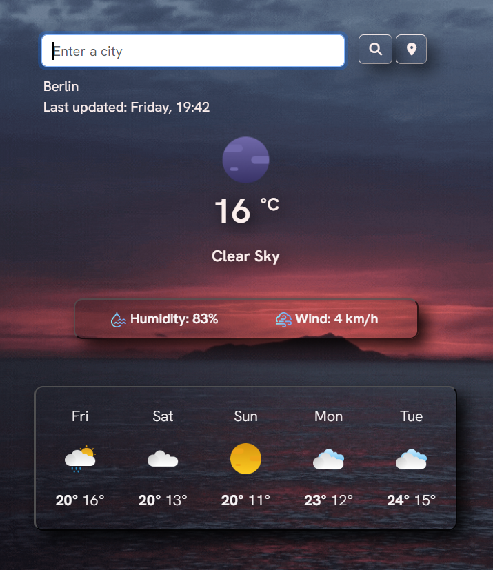 A screenshot of the weather app